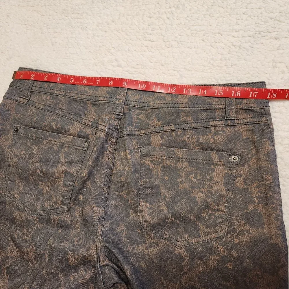 Ink Denim Bluegreen/Gold Brocade Paisley Floral Damask Stretch Pants Size 12